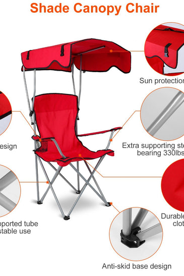 Foldable Beach Canopy Chair Sun Protection Camping Lawn Canopy Chair 330LBS Load Folding Seat