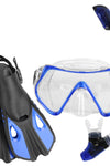 Snorkeling Gear Mask Fin Snorkel Set with Diving Mask Dry Top Snorkel Adjustable Swim Fins for Swimming Snorkeling Travel Diving