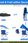 Foldable Beach Chair with Detachable Umbrella Armrest Adjustable Canopy Stool with Cup Holder Carry Bag for Camping Poolside Travel Picnic Lawn Chair