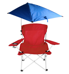 Foldable Beach Chair with Detachable Umbrella Armrest Adjustable Canopy Stool with Cup Holder Carry Bag for Camping Poolside Travel Picnic Lawn Chair