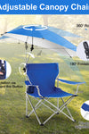 Foldable Beach Chair with Detachable Umbrella Armrest Adjustable Canopy Stool with Cup Holder Carry Bag for Camping Poolside Travel Picnic Lawn Chair