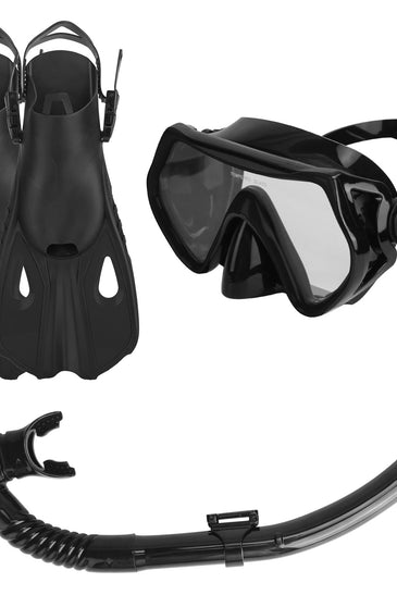 Snorkeling Gear Mask Fin Snorkel Set with Diving Mask Dry Top Snorkel Adjustable Swim Fins for Swimming Snorkeling Travel Diving